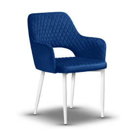 krzesło tapicerowane PRINCE niebieskie noga biała