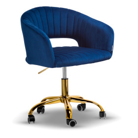 welurowe krzesło obrotowe MARGO niebieskie/złoty