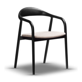 czarne krzesło drewniane z podłokietnikiem tapicerowane siedzisko TULLA-2