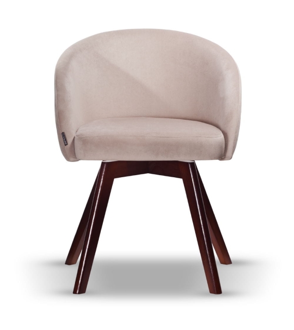 Krzesło Welurowe Obrotowe FLOW beżowe noga drewniana orzech