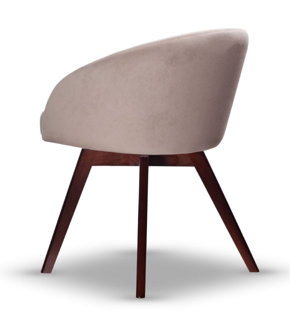 Krzesło Welurowe Obrotowe FLOW beżowe noga drewniana orzech
