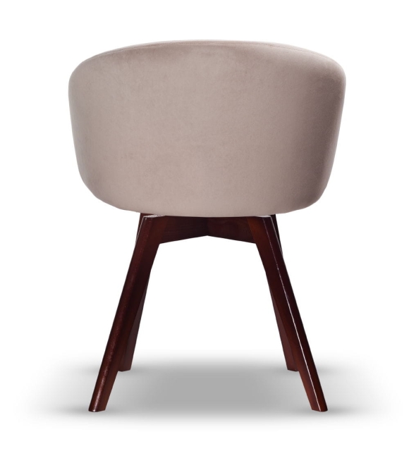 Krzesło Welurowe Obrotowe FLOW beżowe noga drewniana orzech