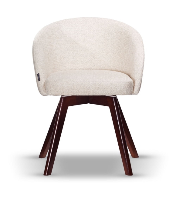 Krzesło Tapicerowane Obrotowe FLOW ecru noga drewniana orzech