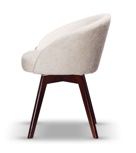 Krzesło Tapicerowane Obrotowe FLOW ecru noga drewniana orzech