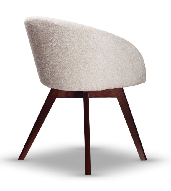 Krzesło Tapicerowane Obrotowe FLOW ecru noga drewniana orzech