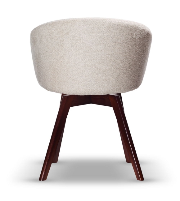 Krzesło Tapicerowane Obrotowe FLOW ecru noga drewniana orzech