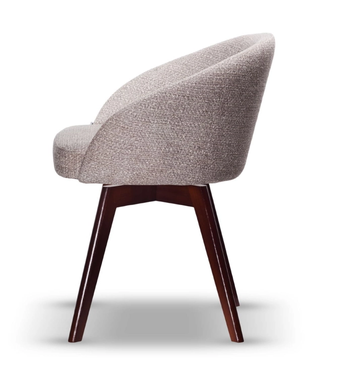 Krzesło Tapicerowane Obrotowe FLOW szare noga drewniana orzech