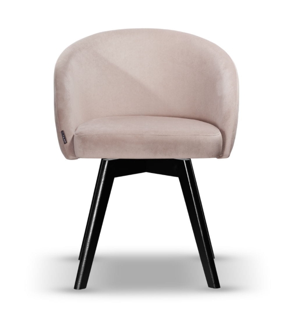 Krzesło Welurowe Obrotowe FLOW beżowe noga drewniana czarna