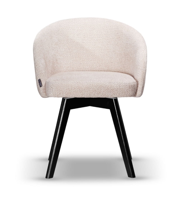 Krzesło Tapicerowane Obrotowe FLOW beżowe noga drewniana czarna