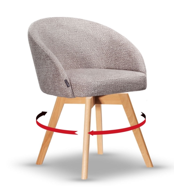 Krzesło Tapicerowane Obrotowe FLOW szare noga drewniana dąb