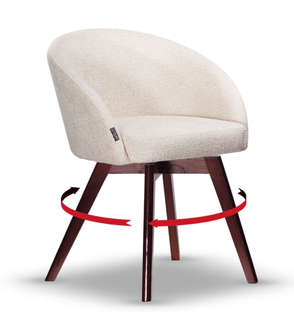 Krzesło Tapicerowane Obrotowe FLOW ecru noga drewniana orzech