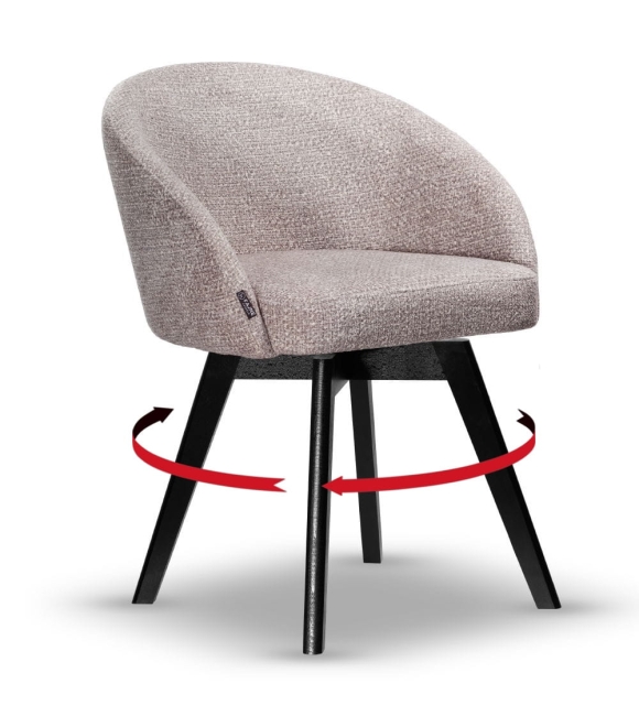 Krzesło Tapicerowane Obrotowe FLOW szare noga drewniana czarna