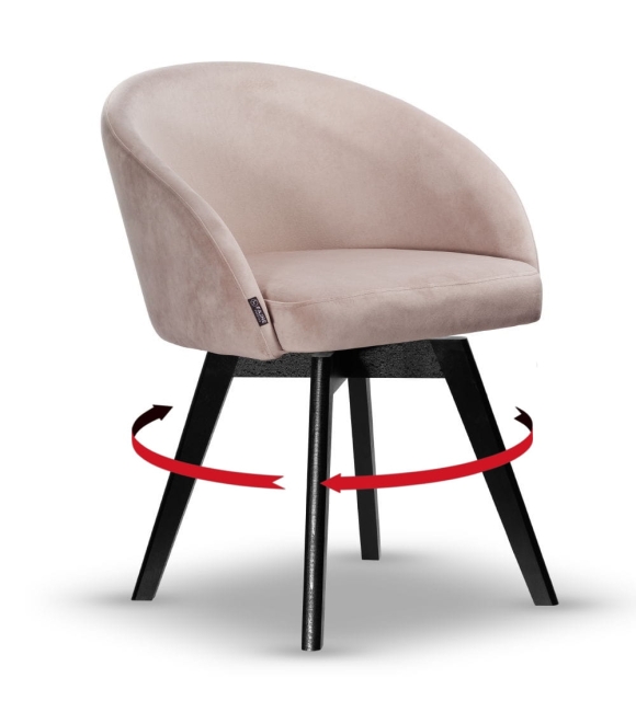 Krzesło Welurowe Obrotowe FLOW beżowe noga drewniana czarna
