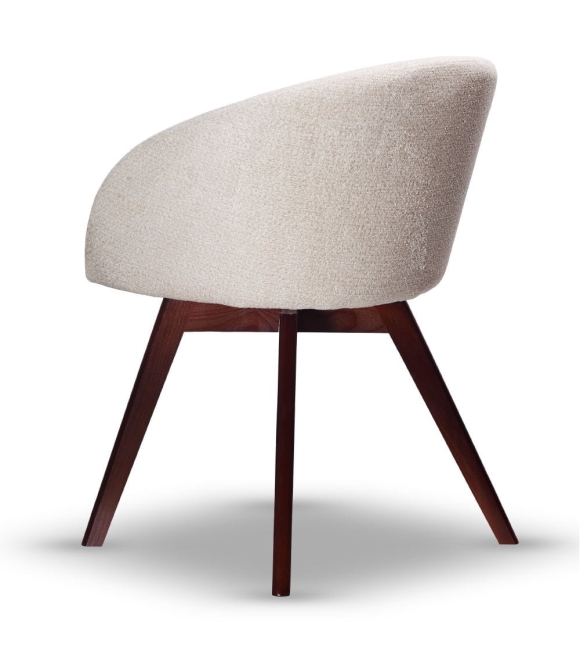 Krzesło Tapicerowane Obrotowe FLOW ecru noga drewniana orzech