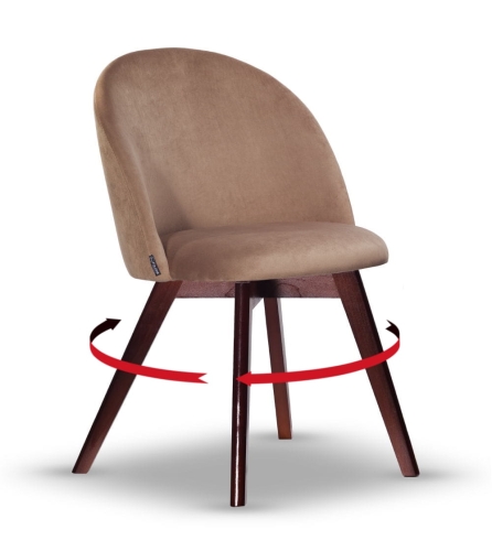 Krzesło Welurowe Obrotowe SOUL ciemny beż noga drewniana orzech