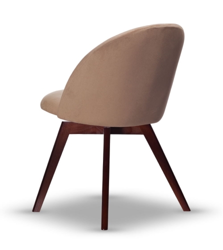 Krzesło Welurowe Obrotowe SOUL ciemny beż noga drewniana orzech