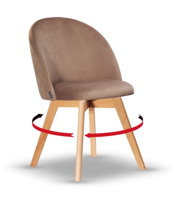 Krzesło Welurowe Obrotowe SOUL ciemny beż noga drewniana kolor dąb