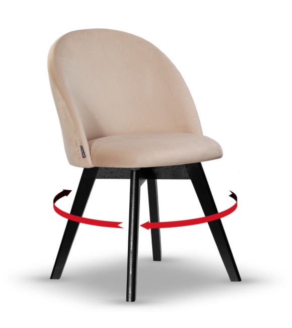 Krzesło Welurowe Obrotowe SOUL jasny beż noga drewniana kolor czarny