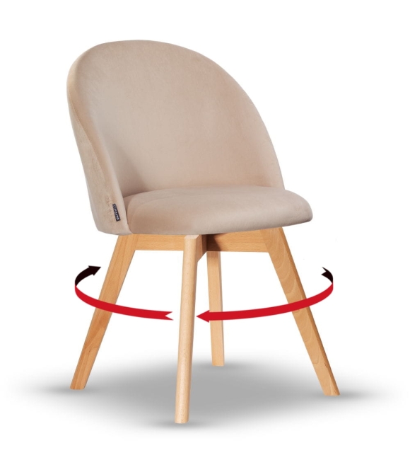 Krzesło Welurowe Obrotowe SOUL jasny beż noga drewniana kolor dąb