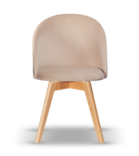 Krzesło Welurowe Obrotowe SOUL jasny beż noga drewniana kolor dąb