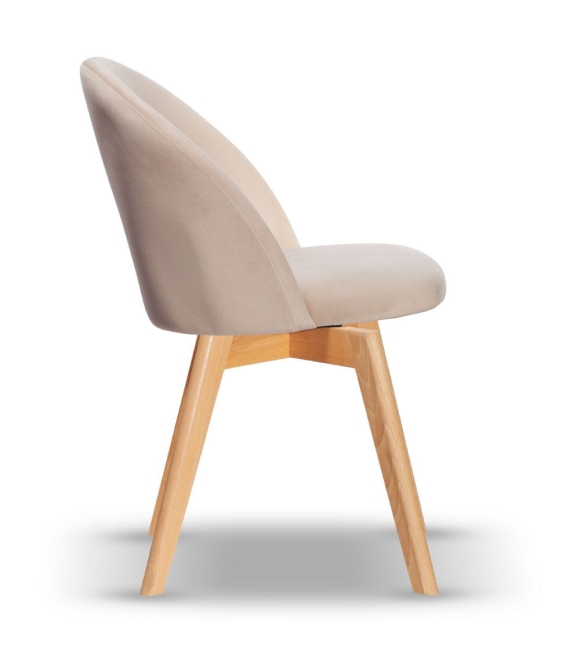 Krzesło Welurowe Obrotowe SOUL jasny beż noga drewniana kolor dąb