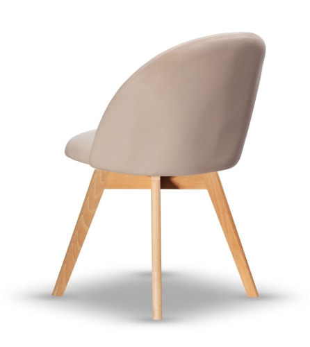 Krzesło Welurowe Obrotowe SOUL jasny beż noga drewniana kolor dąb