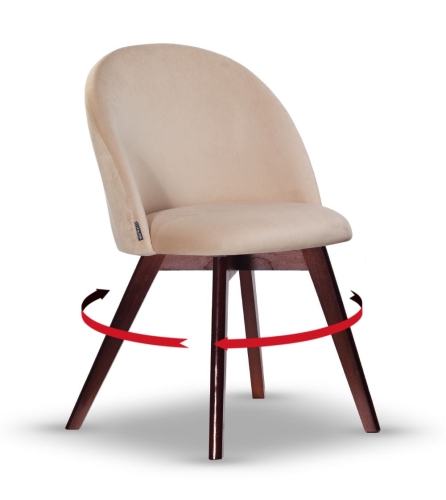 Krzesło Welurowe Obrotowe SOUL jasny beż noga drewniana kolor orzech