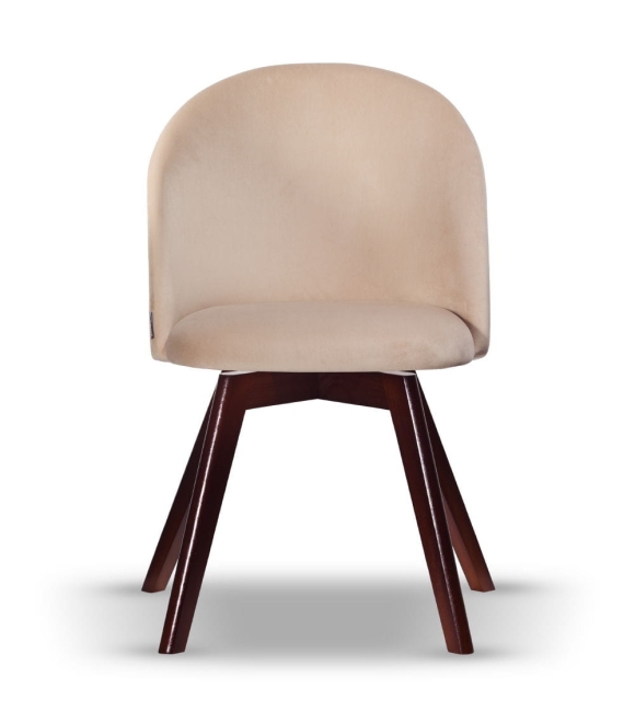 Krzesło Welurowe Obrotowe SOUL jasny beż noga drewniana kolor orzech