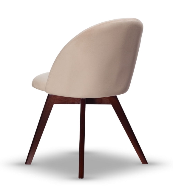Krzesło Welurowe Obrotowe SOUL jasny beż noga drewniana kolor orzech