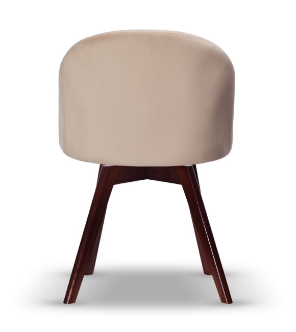 Krzesło Welurowe Obrotowe SOUL jasny beż noga drewniana kolor orzech