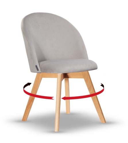 Krzesło Welurowe Obrotowe SOUL jasny szary noga drewniana kolor dąb