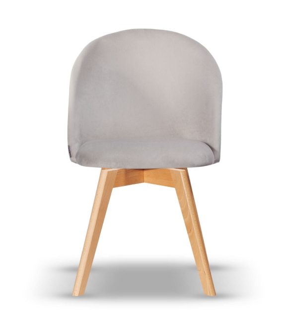 Krzesło Welurowe Obrotowe SOUL jasny szary noga drewniana kolor dąb