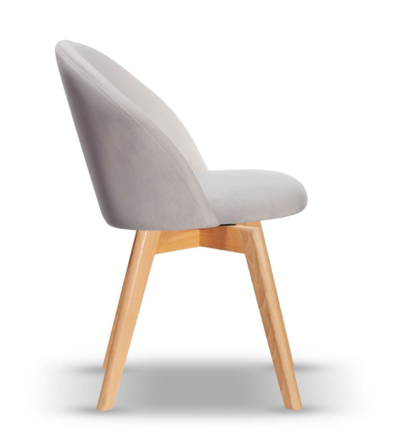 Krzesło Welurowe Obrotowe SOUL jasny szary noga drewniana kolor dąb