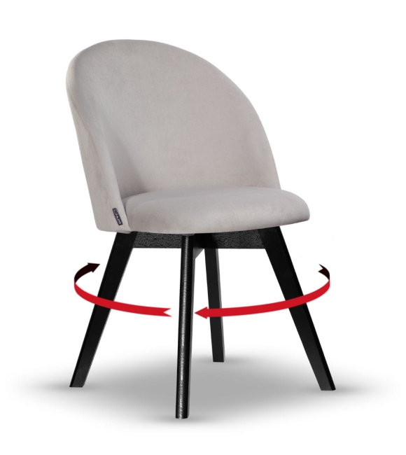 Krzesło Welurowe Obrotowe SOUL jasny szary noga drewniana kolor czarny