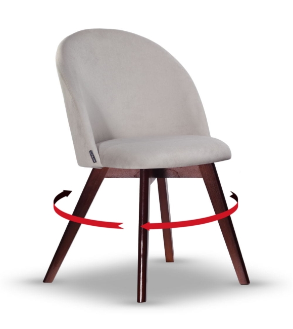 Krzesło Welurowe Obrotowe SOUL jasny szary noga drewniana kolor orzech