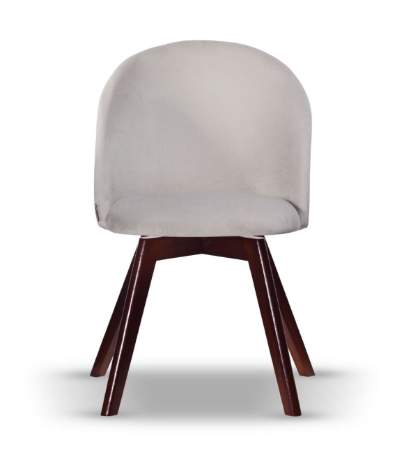 Krzesło Welurowe Obrotowe SOUL jasny szary noga drewniana kolor orzech