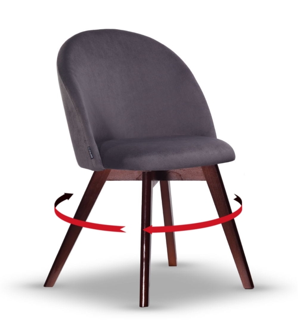 Krzesło Welurowe Obrotowe SOUL ciemny szary noga drewniana kolor orzech
