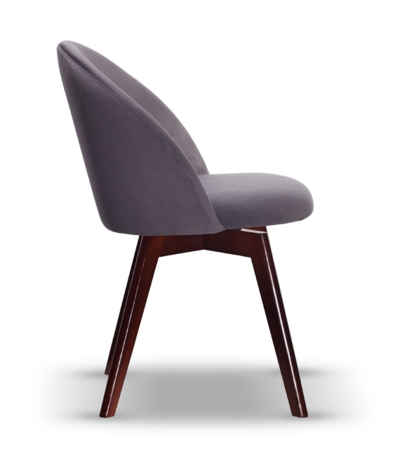 Krzesło Welurowe Obrotowe SOUL ciemny szary noga drewniana kolor orzech