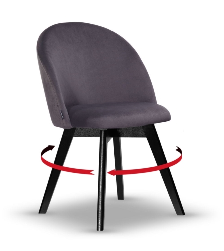 Krzesło Welurowe Obrotowe SOUL ciemny szary noga drewniana kolor czarny