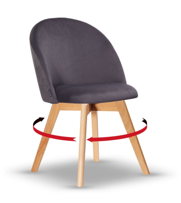 Krzesło Welurowe Obrotowe SOUL ciemny szary noga drewniana kolor dąb