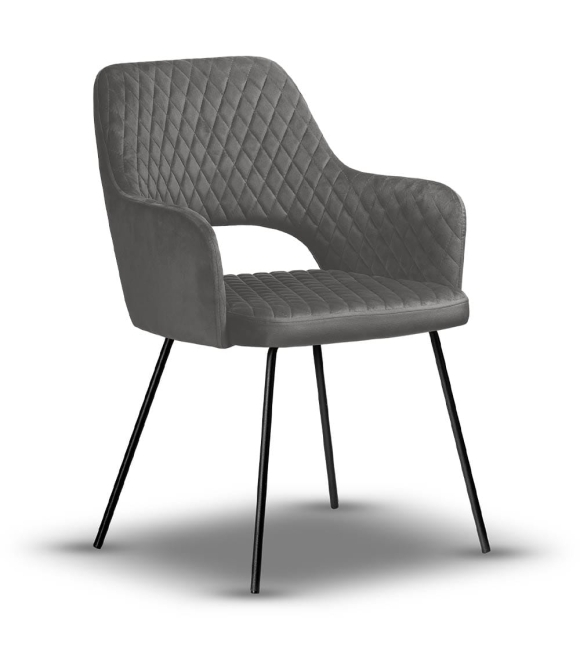 krzesło z podłokietnikami szare PRINCE noga czarna cienka
