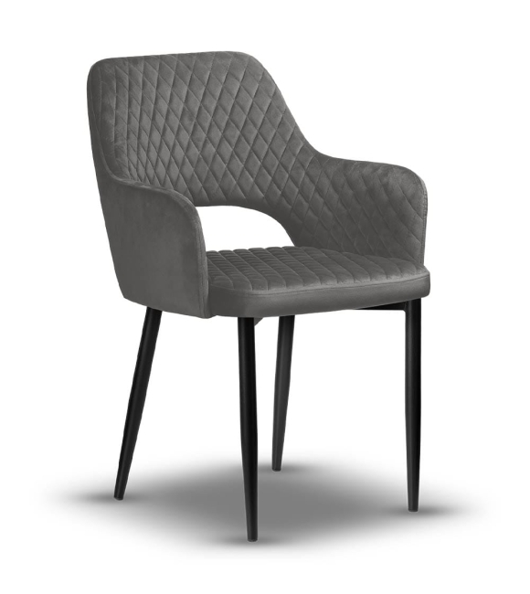 krzesło z pikowane z podłokietnikami PRINCE szare, noga czarna