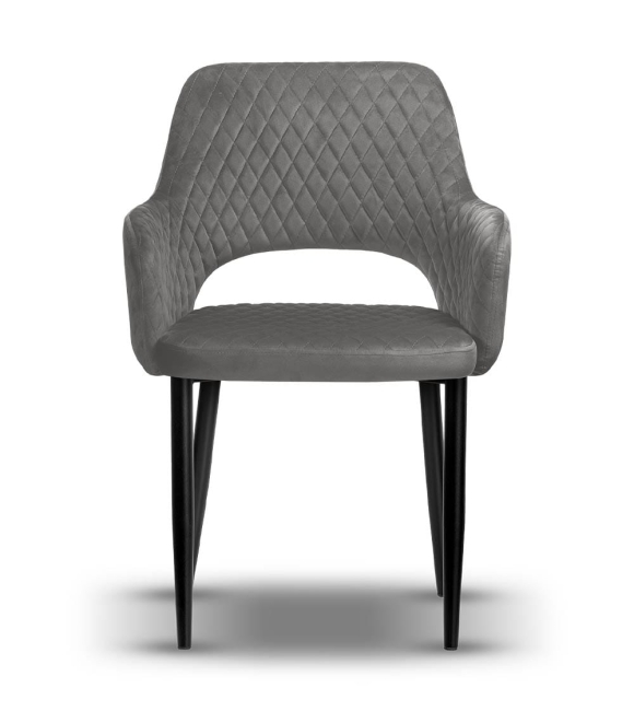 krzesło z pikowane z podłokietnikami PRINCE szare, noga czarna