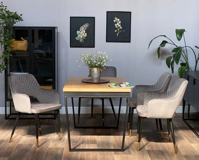 krzesło pikowane z podłokietnikami PRINCE szare, nogi białe