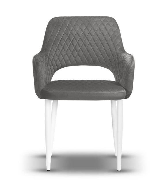 krzesło pikowane z podłokietnikami PRINCE szare, nogi białe